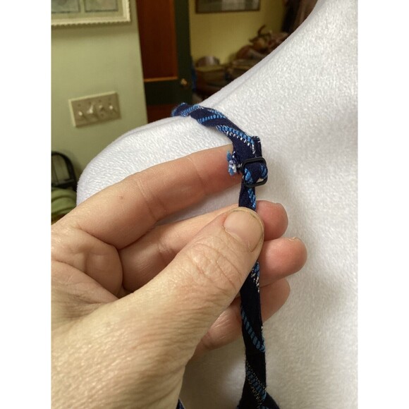 Loft Blue Striped Linen Blend Drawstring Waist Adjustable Strap Romper Size L - Picture 7 of 10